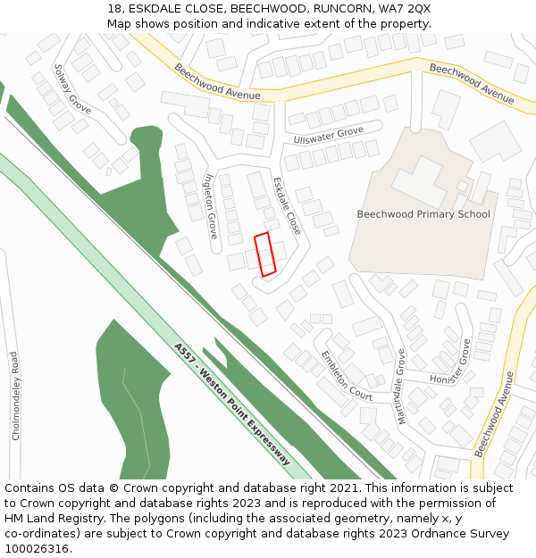 18, ESKDALE CLOSE, BEECHWOOD, RUNCORN, WA7 2QX: Location map and indicative extent of plot