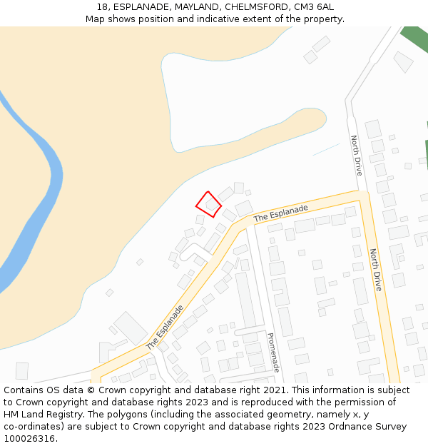 18, ESPLANADE, MAYLAND, CHELMSFORD, CM3 6AL: Location map and indicative extent of plot