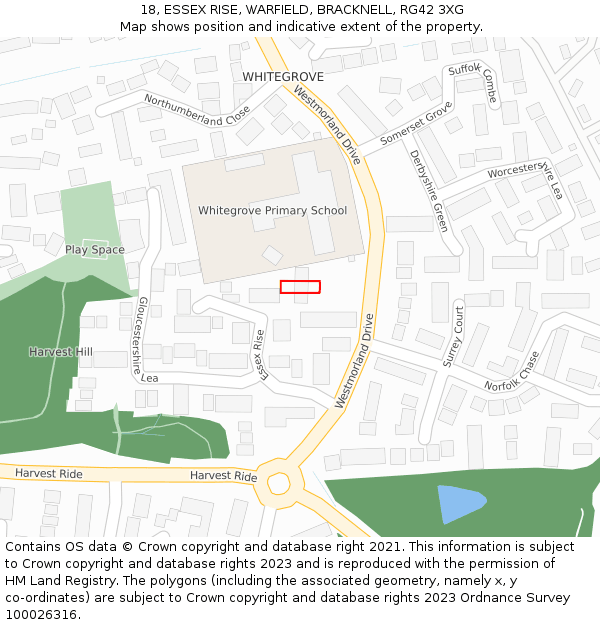 18, ESSEX RISE, WARFIELD, BRACKNELL, RG42 3XG: Location map and indicative extent of plot