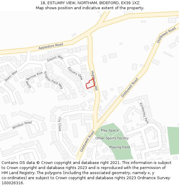 18, ESTUARY VIEW, NORTHAM, BIDEFORD, EX39 1XZ: Location map and indicative extent of plot