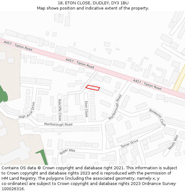 18, ETON CLOSE, DUDLEY, DY3 1BU: Location map and indicative extent of plot