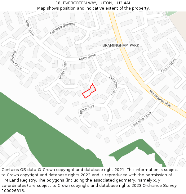 18, EVERGREEN WAY, LUTON, LU3 4AL: Location map and indicative extent of plot