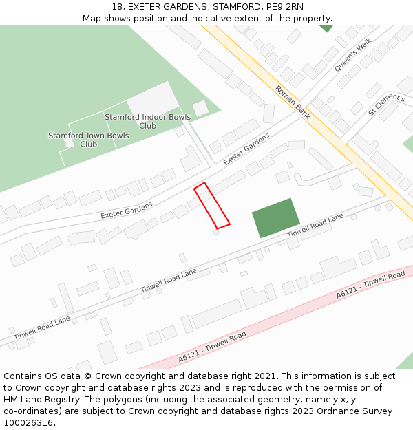 18, EXETER GARDENS, STAMFORD, PE9 2RN: Location map and indicative extent of plot