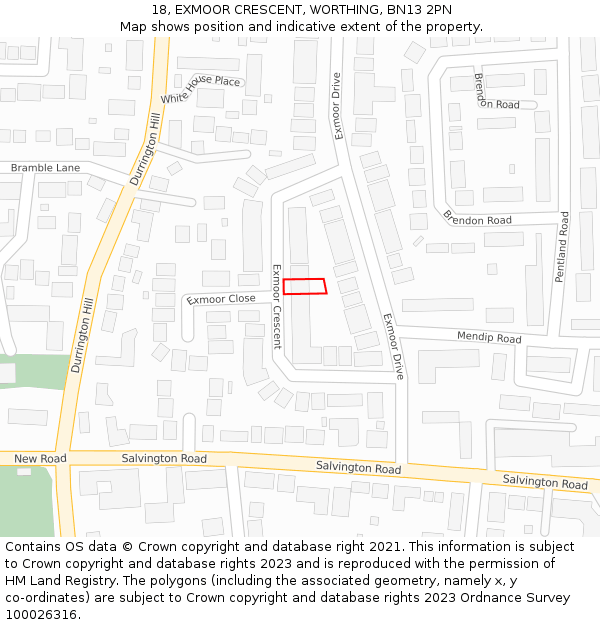 18, EXMOOR CRESCENT, WORTHING, BN13 2PN: Location map and indicative extent of plot