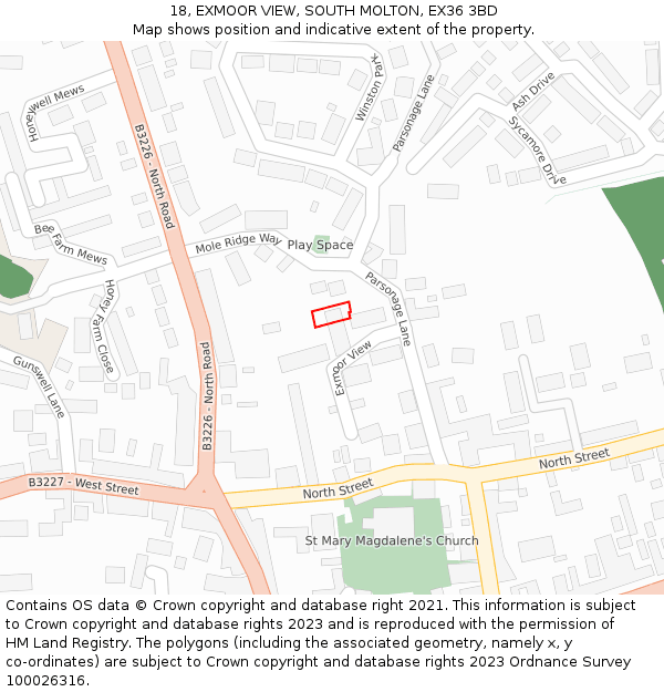 18, EXMOOR VIEW, SOUTH MOLTON, EX36 3BD: Location map and indicative extent of plot