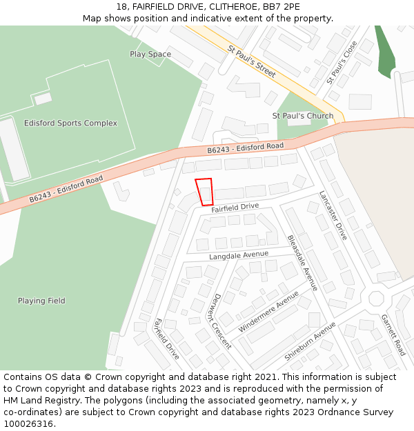 18, FAIRFIELD DRIVE, CLITHEROE, BB7 2PE: Location map and indicative extent of plot
