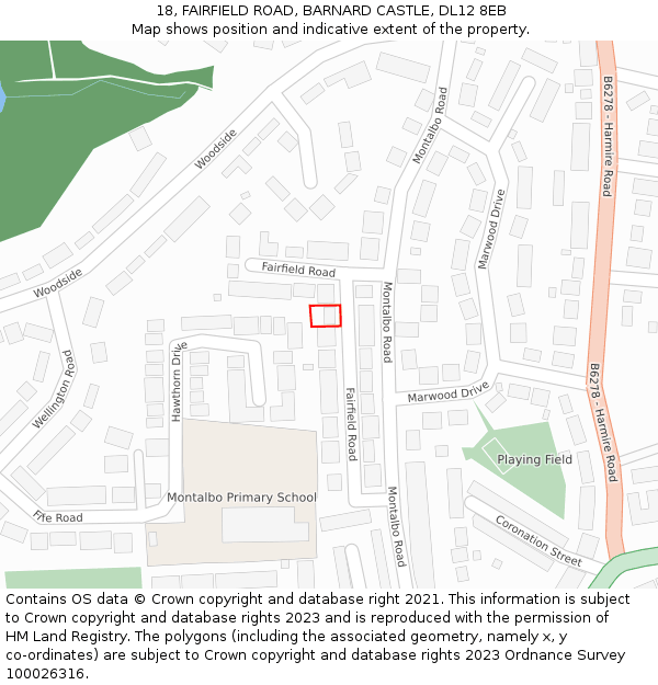 18, FAIRFIELD ROAD, BARNARD CASTLE, DL12 8EB: Location map and indicative extent of plot