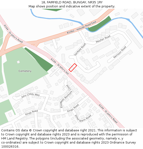 18, FAIRFIELD ROAD, BUNGAY, NR35 1RY: Location map and indicative extent of plot