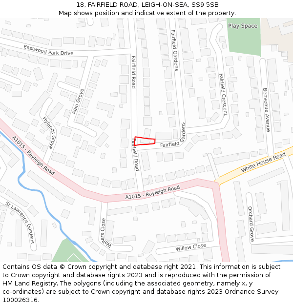18, FAIRFIELD ROAD, LEIGH-ON-SEA, SS9 5SB: Location map and indicative extent of plot