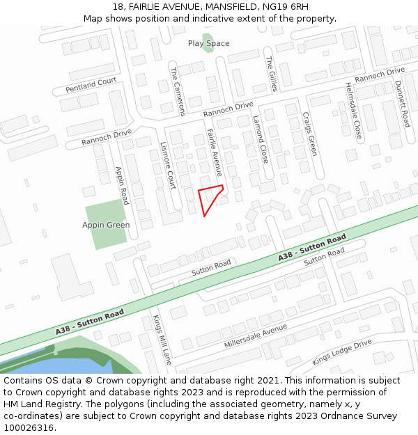 18, FAIRLIE AVENUE, MANSFIELD, NG19 6RH: Location map and indicative extent of plot
