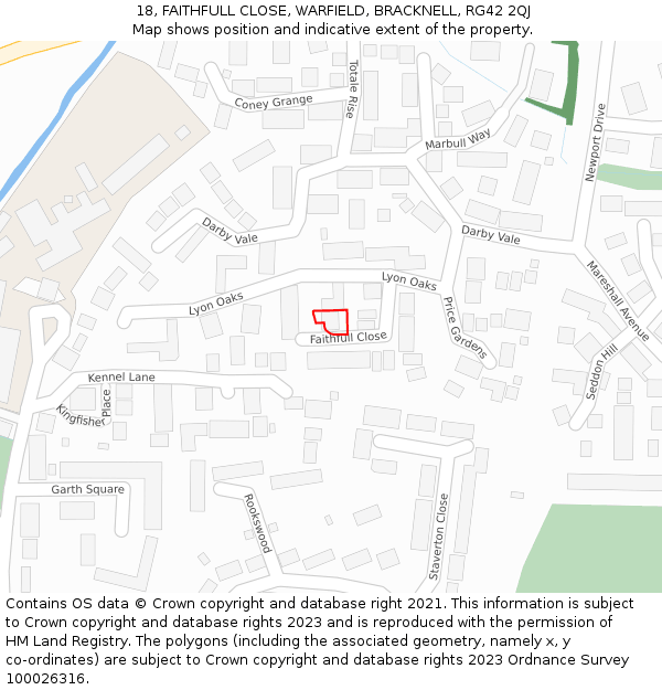 18, FAITHFULL CLOSE, WARFIELD, BRACKNELL, RG42 2QJ: Location map and indicative extent of plot