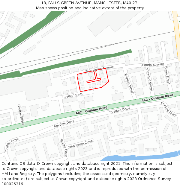 18, FALLS GREEN AVENUE, MANCHESTER, M40 2BL: Location map and indicative extent of plot
