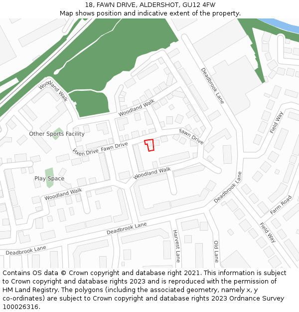 18, FAWN DRIVE, ALDERSHOT, GU12 4FW: Location map and indicative extent of plot