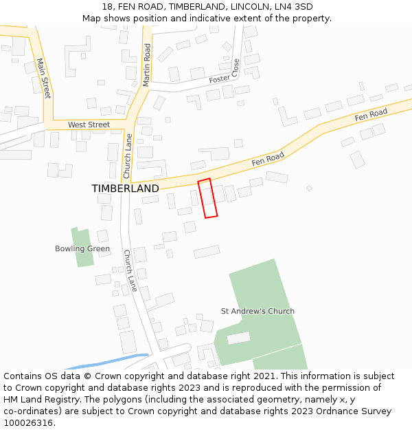 18, FEN ROAD, TIMBERLAND, LINCOLN, LN4 3SD: Location map and indicative extent of plot