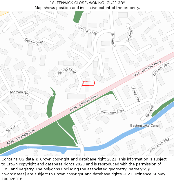 18, FENWICK CLOSE, WOKING, GU21 3BY: Location map and indicative extent of plot