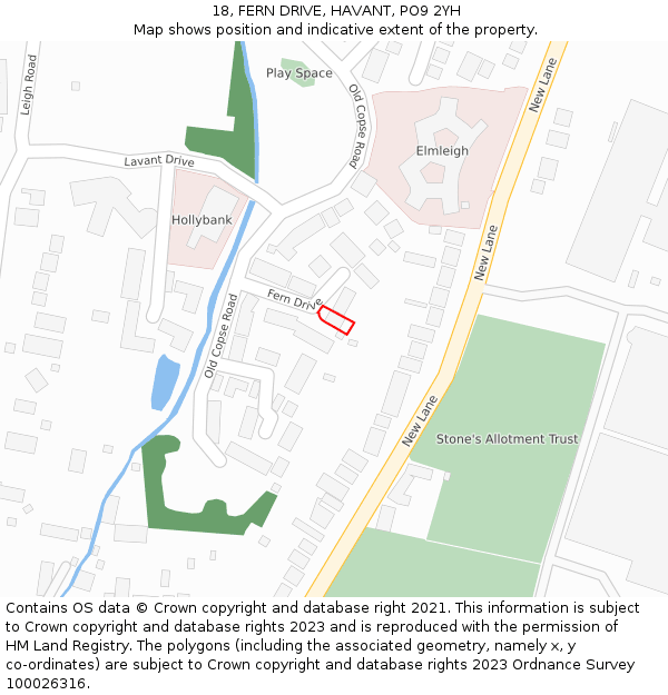 18, FERN DRIVE, HAVANT, PO9 2YH: Location map and indicative extent of plot