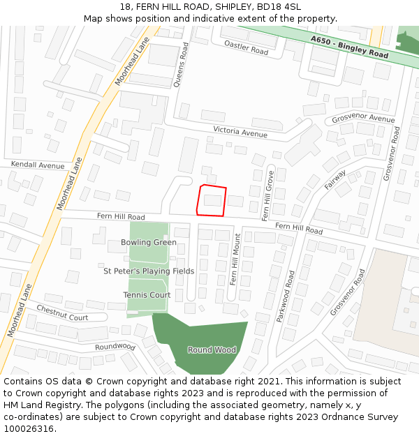 18, FERN HILL ROAD, SHIPLEY, BD18 4SL: Location map and indicative extent of plot