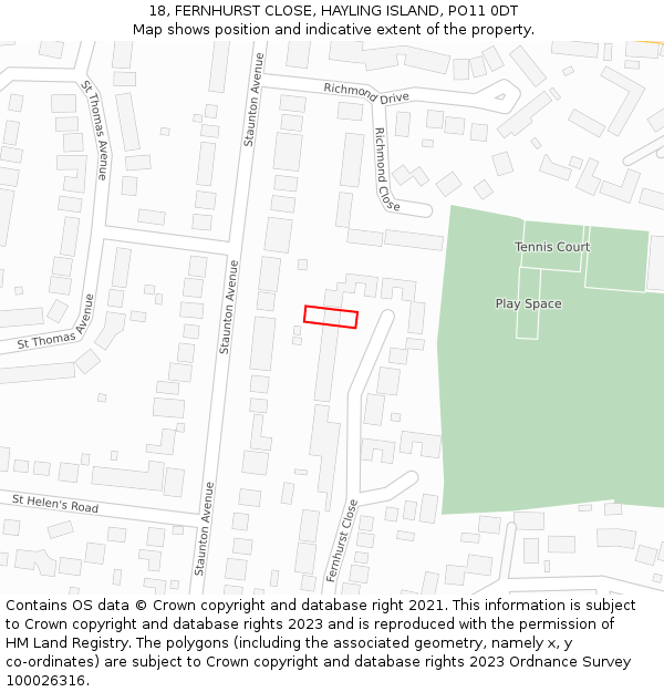 18, FERNHURST CLOSE, HAYLING ISLAND, PO11 0DT: Location map and indicative extent of plot