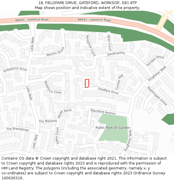 18, FIELDFARE DRIVE, GATEFORD, WORKSOP, S81 8TP: Location map and indicative extent of plot