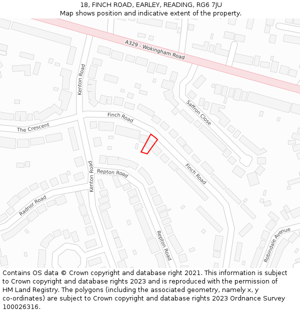 18, FINCH ROAD, EARLEY, READING, RG6 7JU: Location map and indicative extent of plot