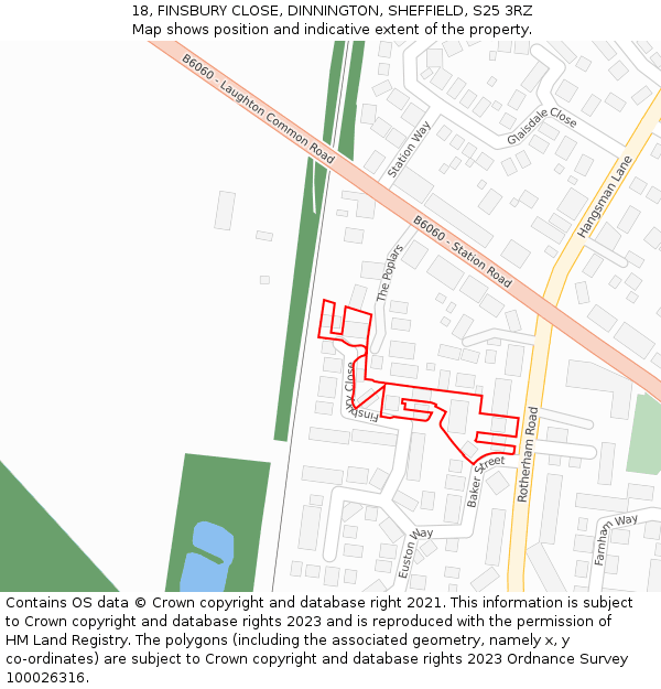 18, FINSBURY CLOSE, DINNINGTON, SHEFFIELD, S25 3RZ: Location map and indicative extent of plot
