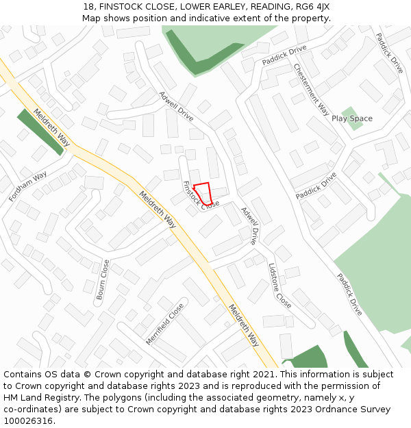 18, FINSTOCK CLOSE, LOWER EARLEY, READING, RG6 4JX: Location map and indicative extent of plot