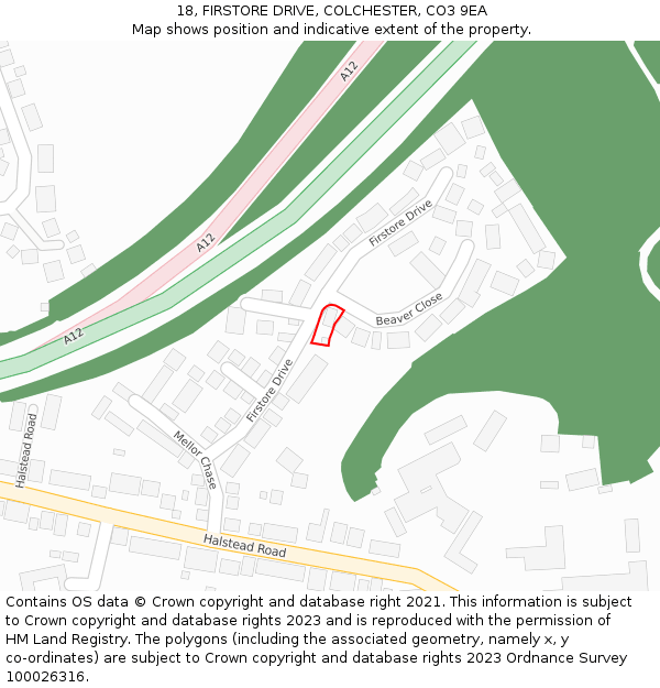 18, FIRSTORE DRIVE, COLCHESTER, CO3 9EA: Location map and indicative extent of plot