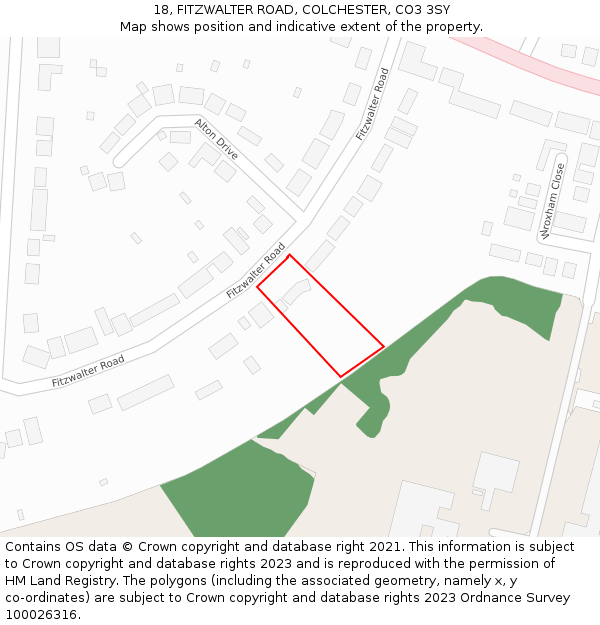 18, FITZWALTER ROAD, COLCHESTER, CO3 3SY: Location map and indicative extent of plot