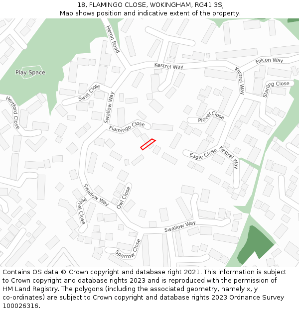 18, FLAMINGO CLOSE, WOKINGHAM, RG41 3SJ: Location map and indicative extent of plot