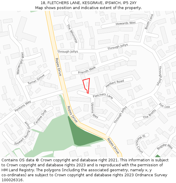18, FLETCHERS LANE, KESGRAVE, IPSWICH, IP5 2XY: Location map and indicative extent of plot