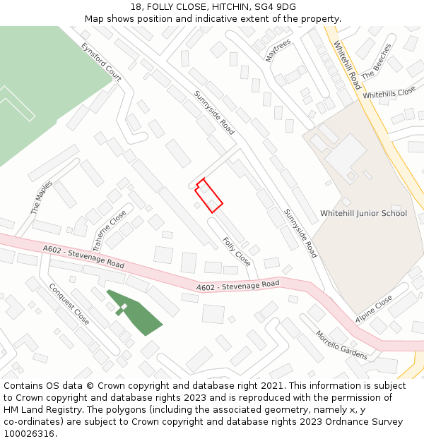 18, FOLLY CLOSE, HITCHIN, SG4 9DG: Location map and indicative extent of plot