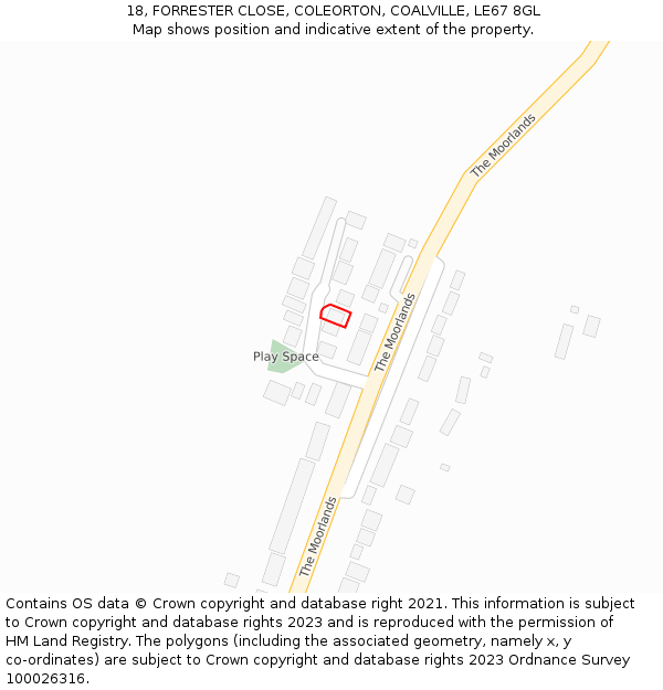 18, FORRESTER CLOSE, COLEORTON, COALVILLE, LE67 8GL: Location map and indicative extent of plot