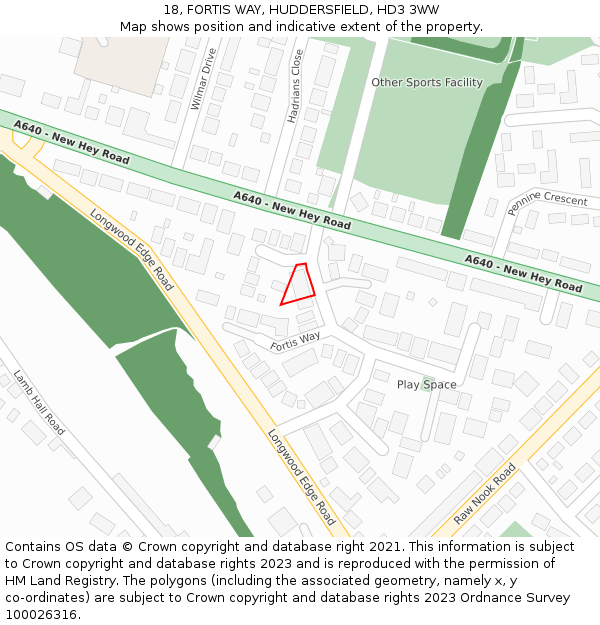 18, FORTIS WAY, HUDDERSFIELD, HD3 3WW: Location map and indicative extent of plot