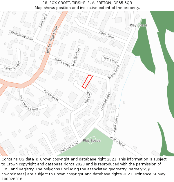 18, FOX CROFT, TIBSHELF, ALFRETON, DE55 5QR: Location map and indicative extent of plot