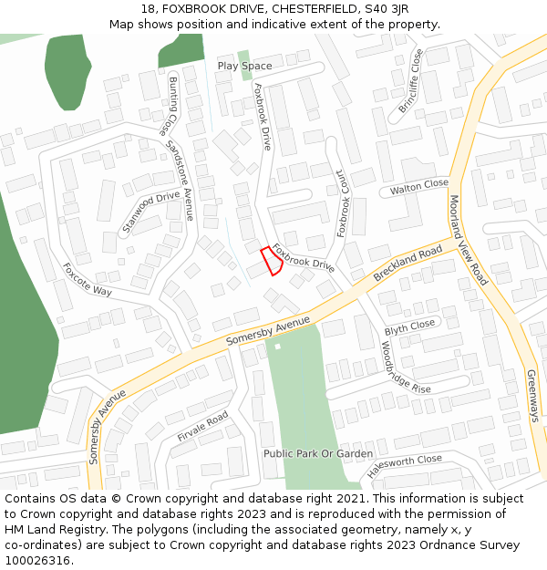 18, FOXBROOK DRIVE, CHESTERFIELD, S40 3JR: Location map and indicative extent of plot