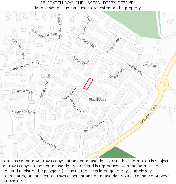 18, FOXDELL WAY, CHELLASTON, DERBY, DE73 6PU: Location map and indicative extent of plot