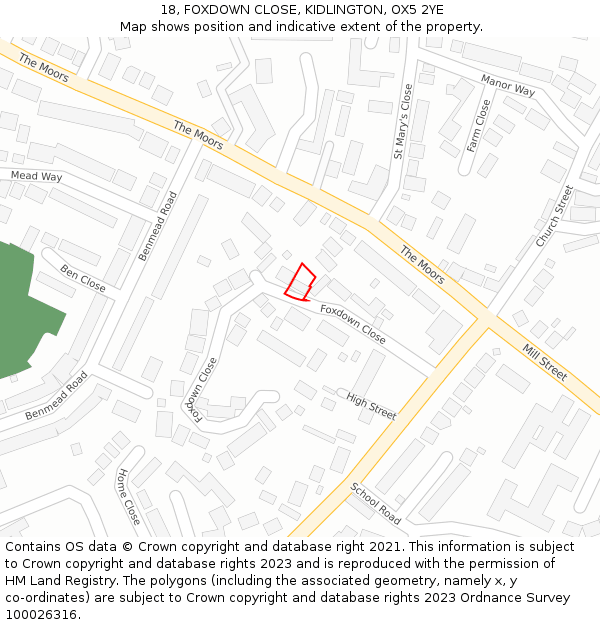18, FOXDOWN CLOSE, KIDLINGTON, OX5 2YE: Location map and indicative extent of plot
