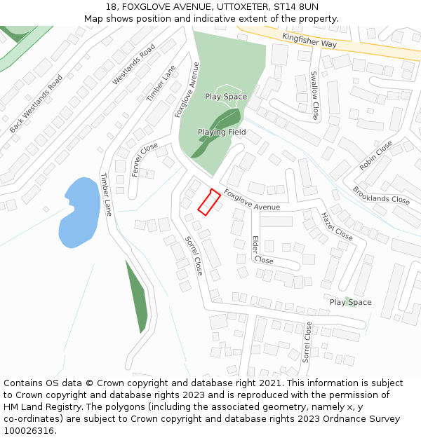 18, FOXGLOVE AVENUE, UTTOXETER, ST14 8UN: Location map and indicative extent of plot