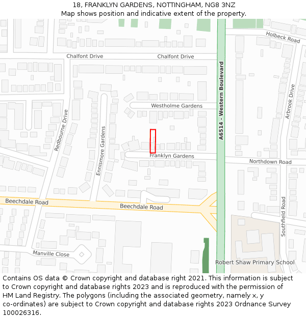 18, FRANKLYN GARDENS, NOTTINGHAM, NG8 3NZ: Location map and indicative extent of plot