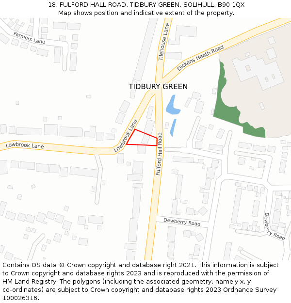18, FULFORD HALL ROAD, TIDBURY GREEN, SOLIHULL, B90 1QX: Location map and indicative extent of plot