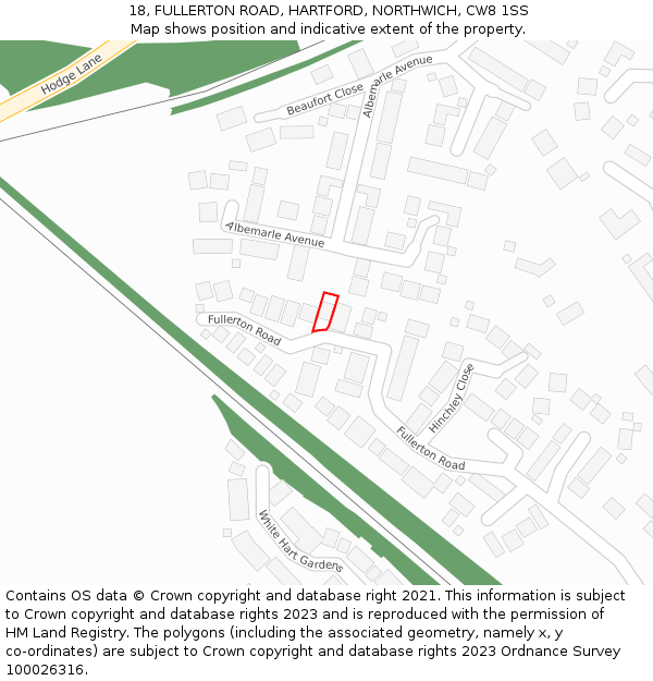 18, FULLERTON ROAD, HARTFORD, NORTHWICH, CW8 1SS: Location map and indicative extent of plot