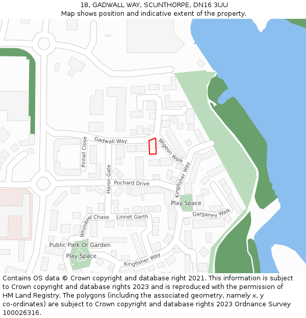 18, GADWALL WAY, SCUNTHORPE, DN16 3UU: Location map and indicative extent of plot