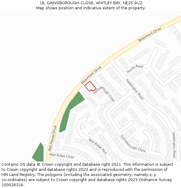 18, GAINSBOROUGH CLOSE, WHITLEY BAY, NE25 9UZ: Location map and indicative extent of plot