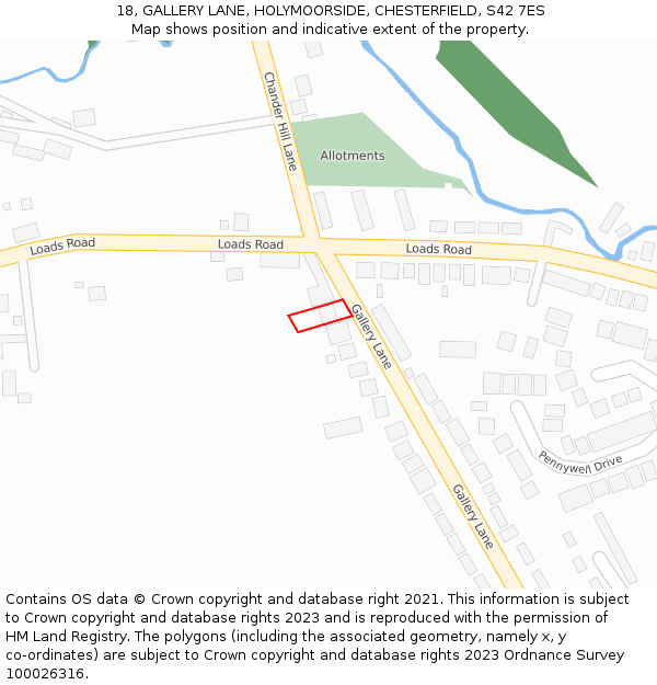 18, GALLERY LANE, HOLYMOORSIDE, CHESTERFIELD, S42 7ES: Location map and indicative extent of plot