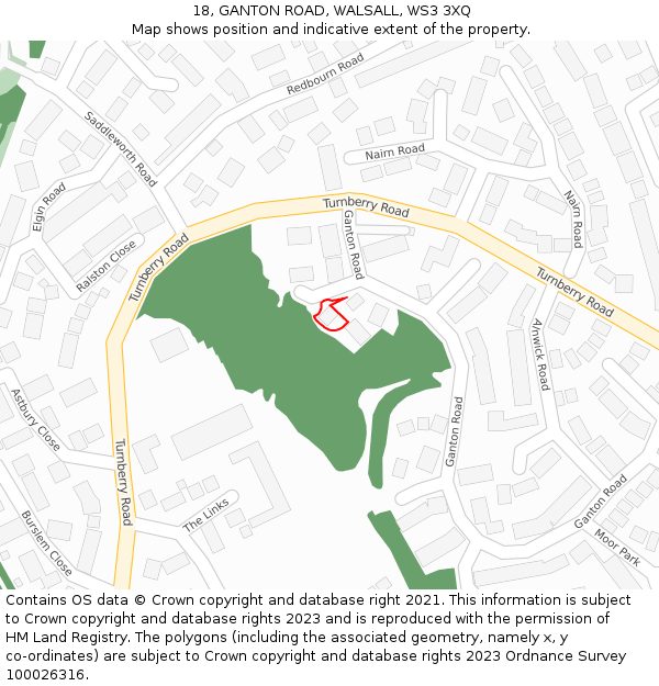 18, GANTON ROAD, WALSALL, WS3 3XQ: Location map and indicative extent of plot
