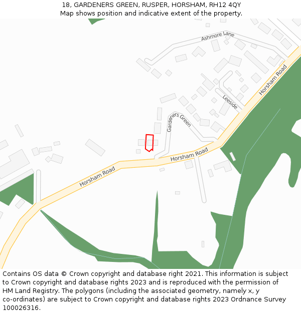 18, GARDENERS GREEN, RUSPER, HORSHAM, RH12 4QY: Location map and indicative extent of plot