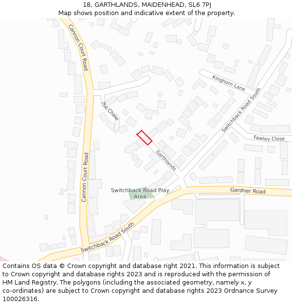 18, GARTHLANDS, MAIDENHEAD, SL6 7PJ: Location map and indicative extent of plot