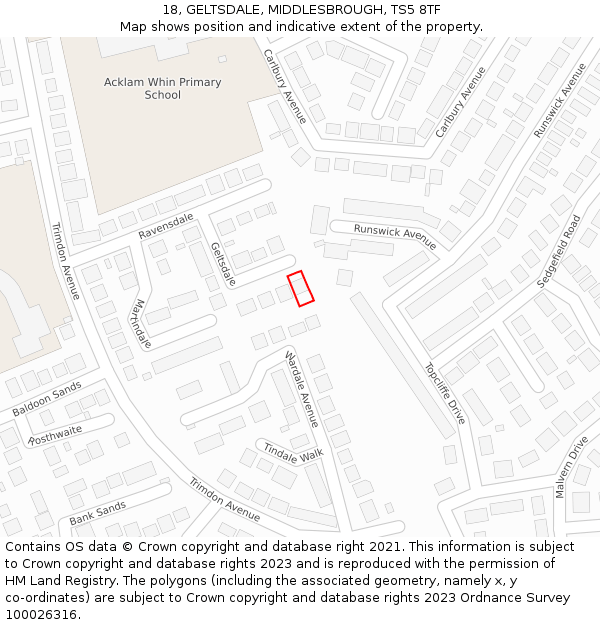 18, GELTSDALE, MIDDLESBROUGH, TS5 8TF: Location map and indicative extent of plot