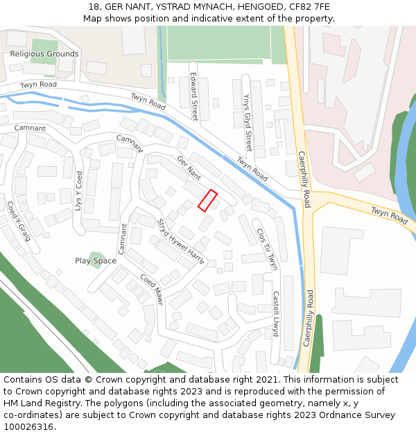 18, GER NANT, YSTRAD MYNACH, HENGOED, CF82 7FE: Location map and indicative extent of plot