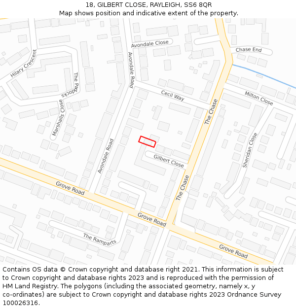 18, GILBERT CLOSE, RAYLEIGH, SS6 8QR: Location map and indicative extent of plot